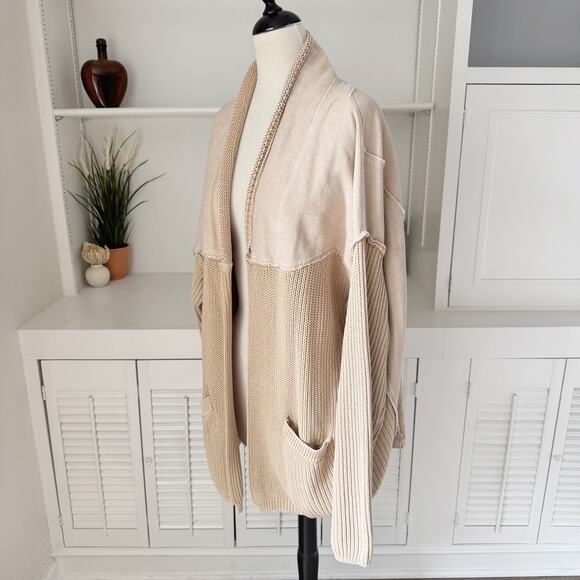Easel Khaki Mineral Washed Patchwork Knit French Terry Cardigan Sweater Size L - Picture 3 of 7